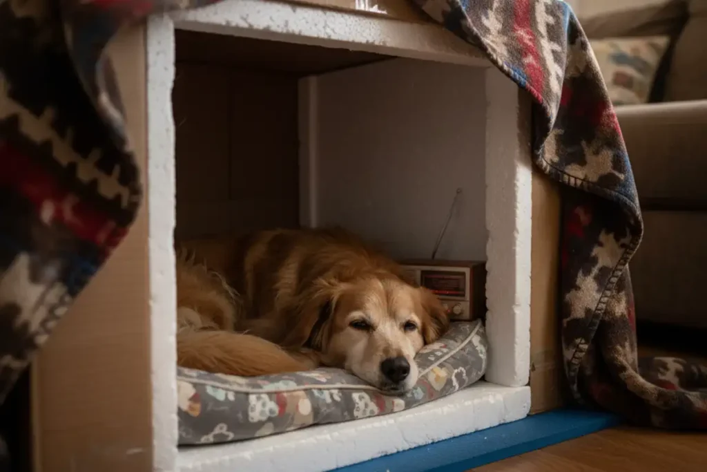 Refugio casero para perro con miedo a petardos